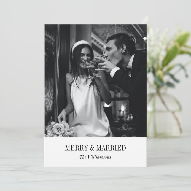 Minimalist Modern Wedding Photo Chic Christmas Holiday Card (Standing Front)