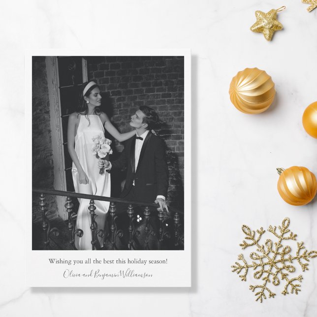 Minimalist Modern Wedding Photo Greeting Christmas Holiday Card (Creator Uploaded)