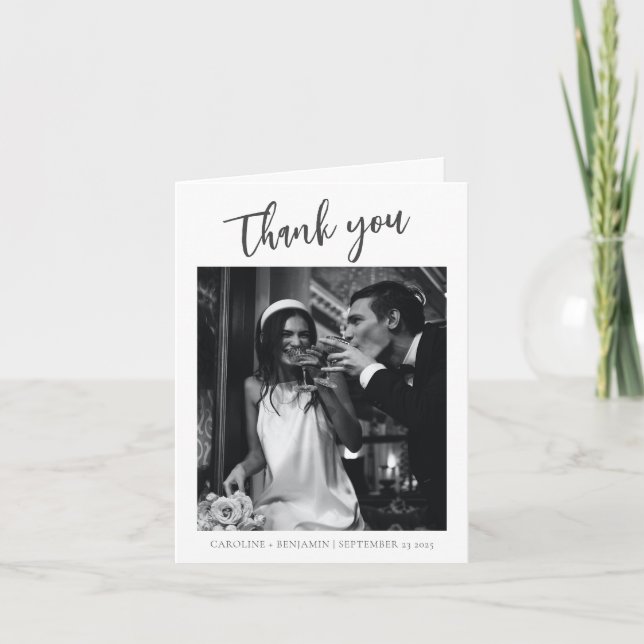 Minimalist Modern Wedding Picture Custom Message Thank You Card (Front)