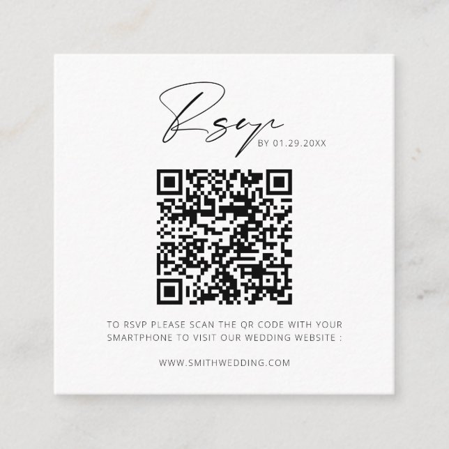 Minimalist Modern Wedding QR Code RSVP Enclosure Card (Front)