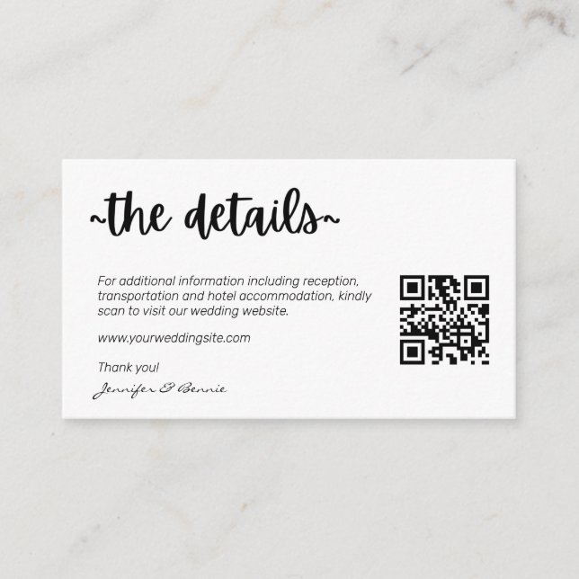 Minimalist Modern Wedding RSVP Details QR Code Enclosure Card (Front)