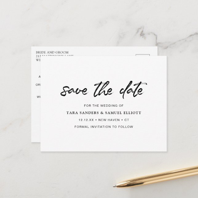 Minimalist Modern Wedding Save the Date Announcement Postcard (Front/Back In Situ)