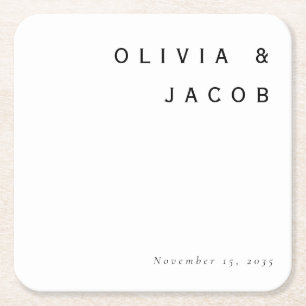 Minimalist Modern Wedding Square Paper Coaster