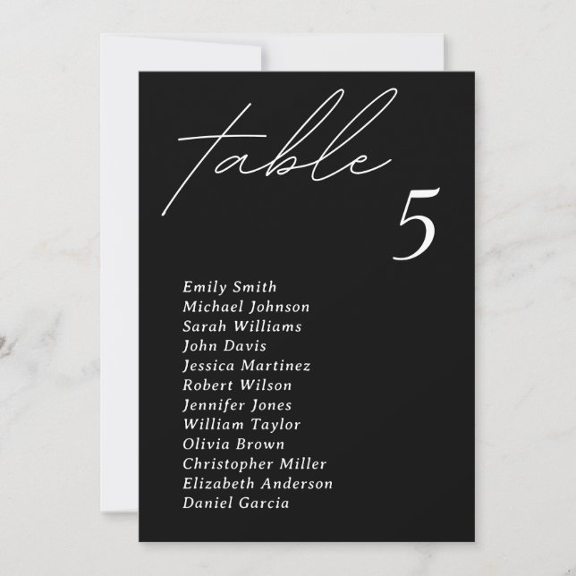 Minimalist Modern Wedding Table Seating Chart Card (Front)
