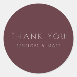 Minimalist Modern Wedding Thank You Burgundy Classic Round Sticker