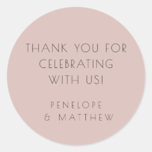 Minimalist Modern Wedding Thank You Dusty Blush Classic Round Sticker
