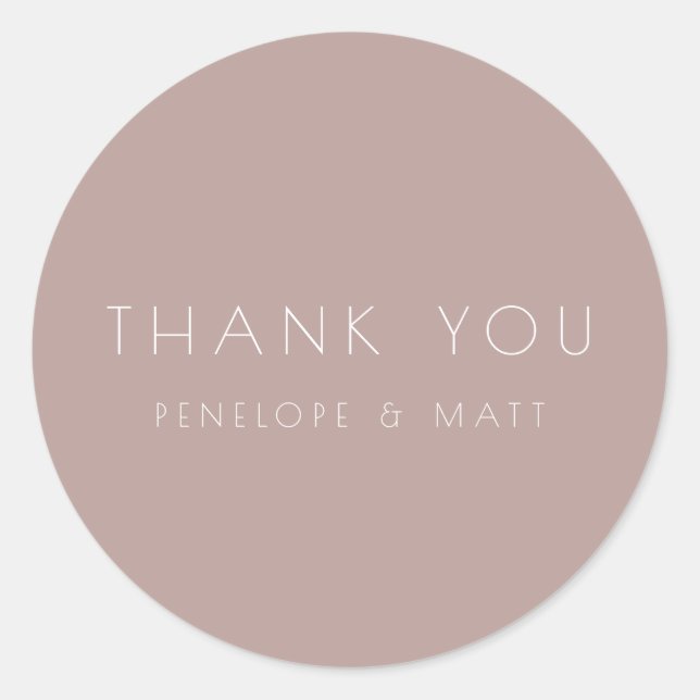Minimalist Modern Wedding Thank You Dusty Mauve Classic Round Sticker (Front)