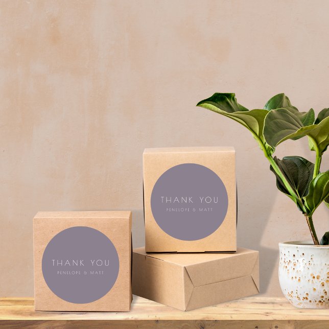 Minimalist Modern Wedding Thank You Dusty Purple Classic Round Sticker (Creator Uploaded)