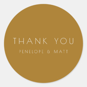 Minimalist Modern Wedding Thank You Gold Ochre Classic Round Sticker