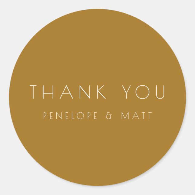 Minimalist Modern Wedding Thank You Gold Ochre Classic Round Sticker (Front)