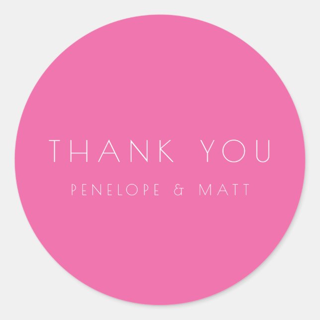 Minimalist Modern Wedding Thank You Hot Pink Classic Round Sticker (Front)