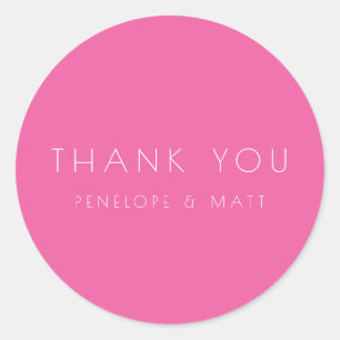 Minimalist Modern Wedding Thank You Hot Pink Classic Round Sticker
