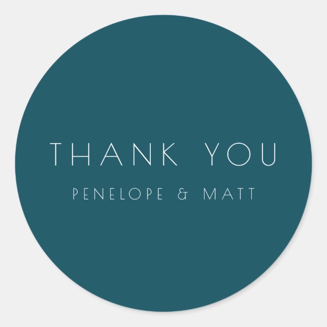 Minimalist Modern Wedding Thank You Teal Classic Round Sticker (Front)