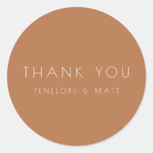 Minimalist Modern Wedding Thank You Terracotta Classic Round Sticker