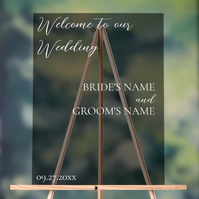 Minimalist Modern Wedding Welcome Frosted Black Acrylic Sign (Neutral)