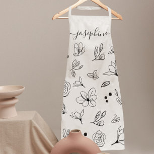 Minimalist modern white black floral Personalised Apron