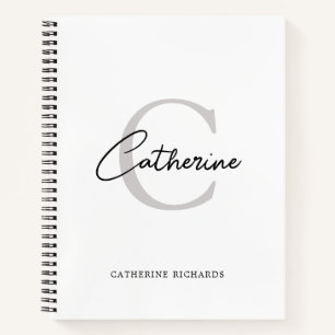 Minimalist Modern White Black Monogram Notebook