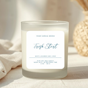 Minimalist modern white blue candle product label