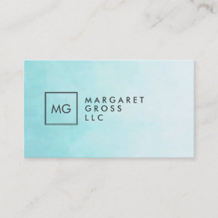Minimalist Modern White & Blue Watercolors Ombre Business Card