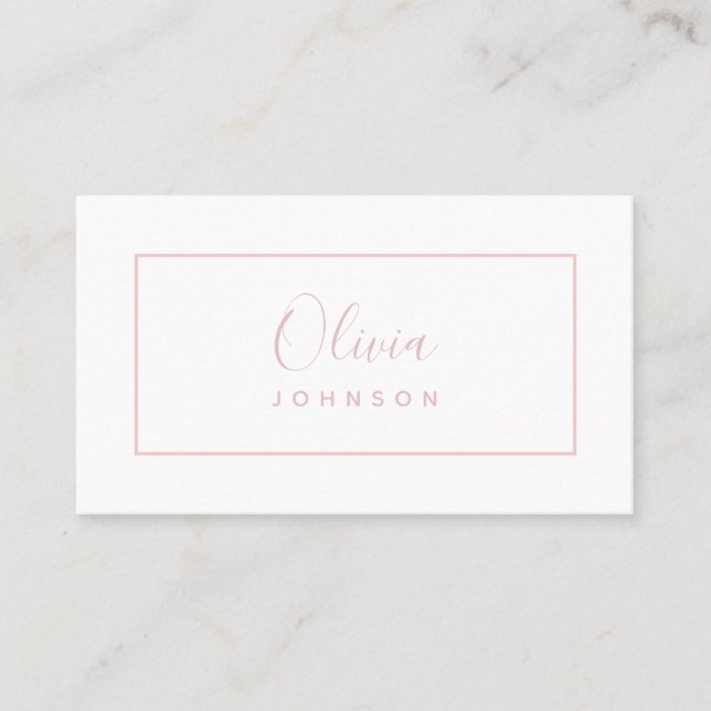 Minimalist Modern White Blush Pink Business Card (Front)