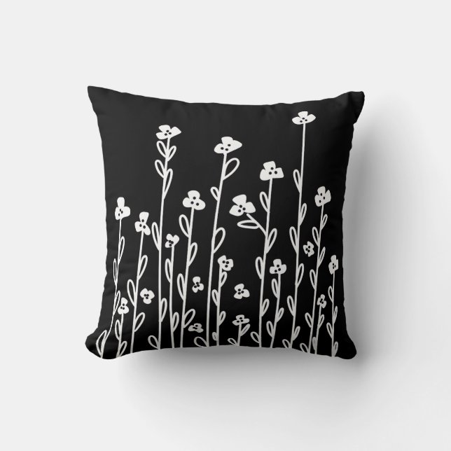 Minimalist modern white doodle floral cushion (Front)