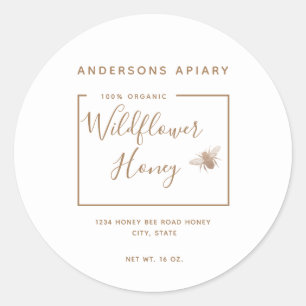 Minimalist Modern white honey bee honey jar   Classic Round Sticker