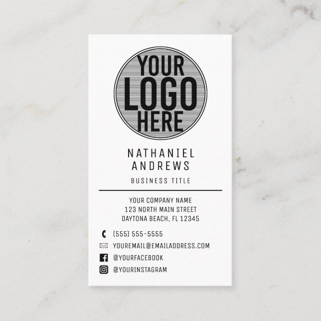 Minimalist Modern White Logo Social Media Custom B Business Card (Front)