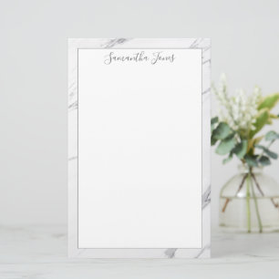 Minimalist Modern White Marble Custom Name Stationery