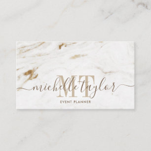 Minimalist modern white marble gold monogram business card