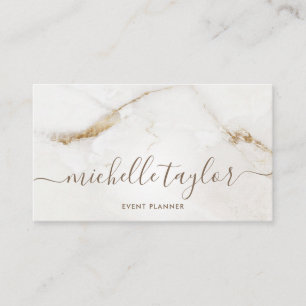 Minimalist modern white marble gold signature business card
