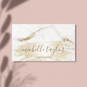 Minimalist modern white marble  gold signature business card