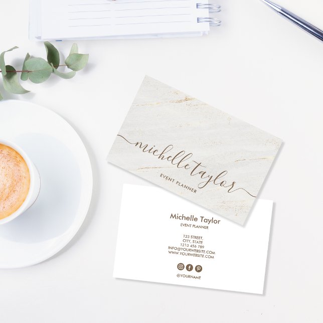 Minimalist modern white marble  gold signature business card (Creator Uploaded)