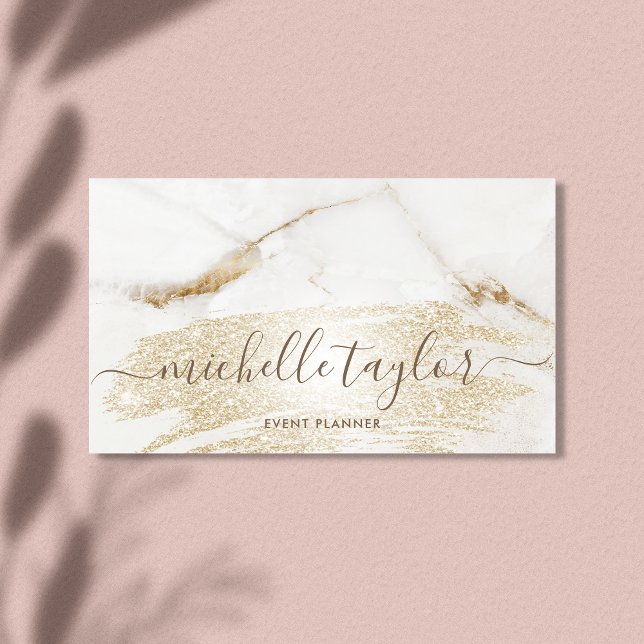 Minimalist modern white marble  gold signature business card (Creator Uploaded)