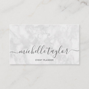 Minimalist modern white marble signature script business card