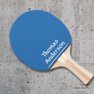Minimalist Modern White on Blue Ping Pong Paddle