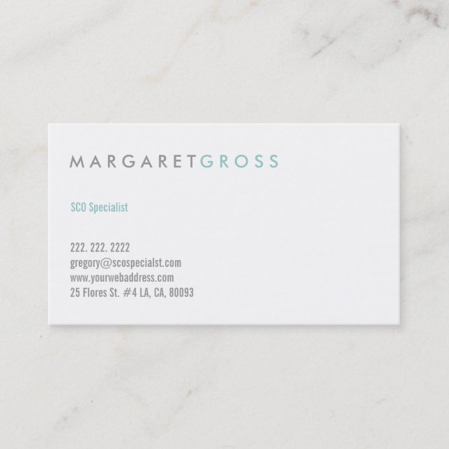Minimalist Modern White & Pastel Blue Business Card (Front)