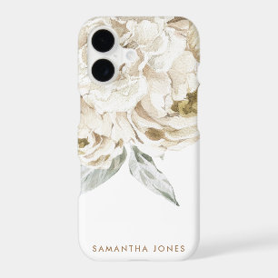 Minimalist Modern White Peonie Floral Watercolor