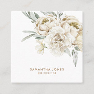 Minimalist Modern White Peonie Floral Watercolor Calling Card