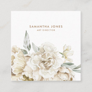 Minimalist Modern White Peonie Floral Watercolor Calling Card