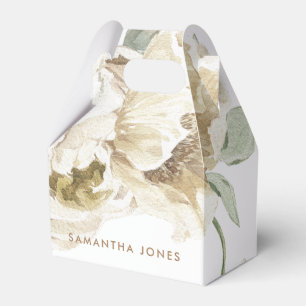 Minimalist Modern White Peonie Floral Watercolor Favour Box