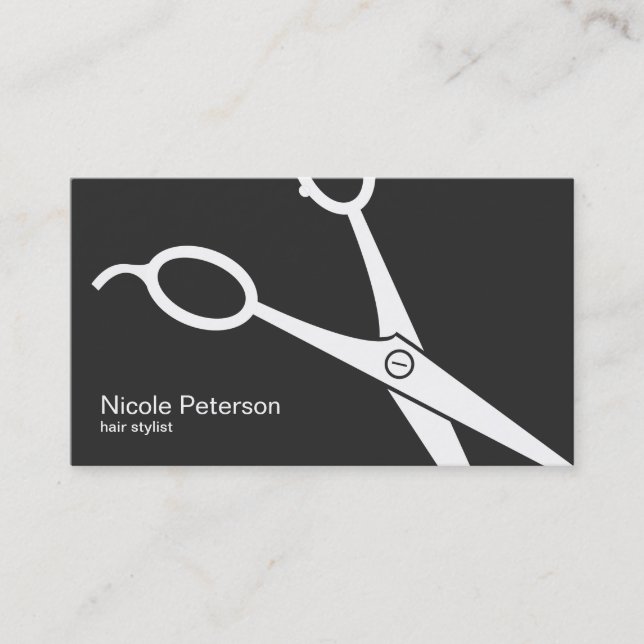 Minimalist Modern White Scissors Hair Stylist Business Card (Front)