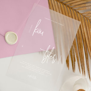 Minimalist modern white script clear wedding acrylic invitations