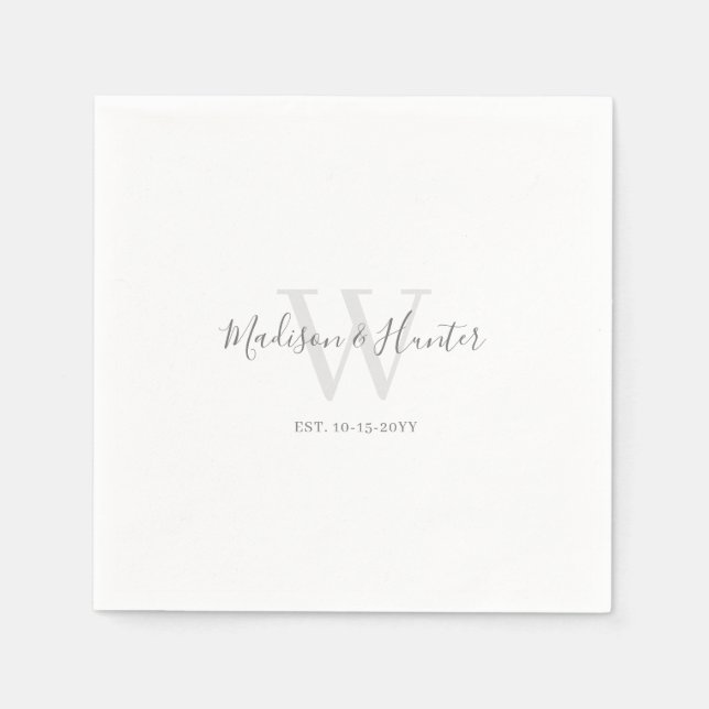 Minimalist Modern White Script Monogram Wedding Napkin (Front)