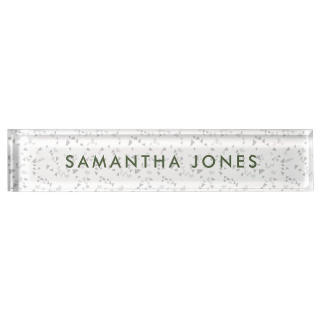 Minimalist Modern White Terrazzo Nameplate (Front)