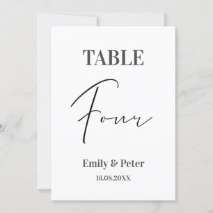 Minimalist Modern White WEDDING FOUR Table Number