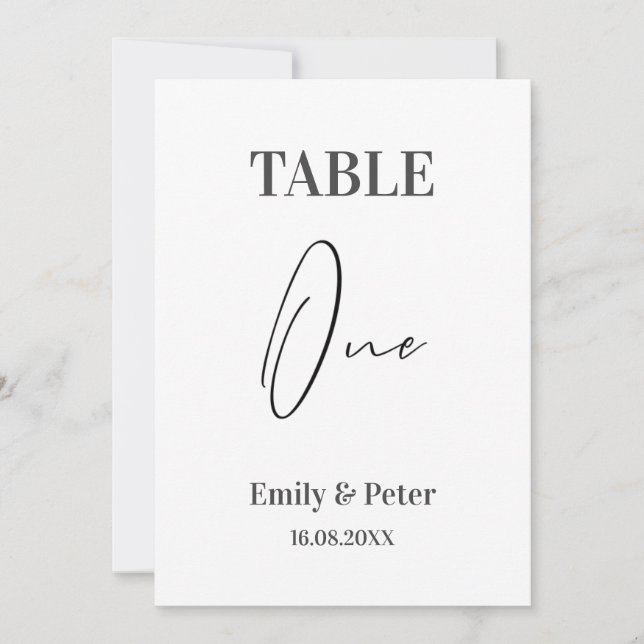 Minimalist Modern White WEDDING  One Table Number (Front)
