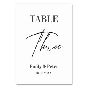 Minimalist Modern White WEDDING Party Number THREE Table Number