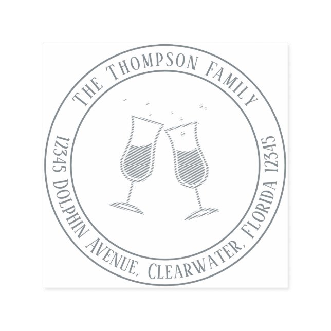 Minimalist Modern Wine Glasses Whimsical Fun Self-inking Stamp (Design)