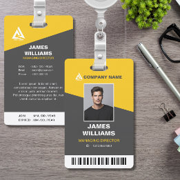 Minimalist Modern yellow & Dark Grey | Barcode ID ID Badge
