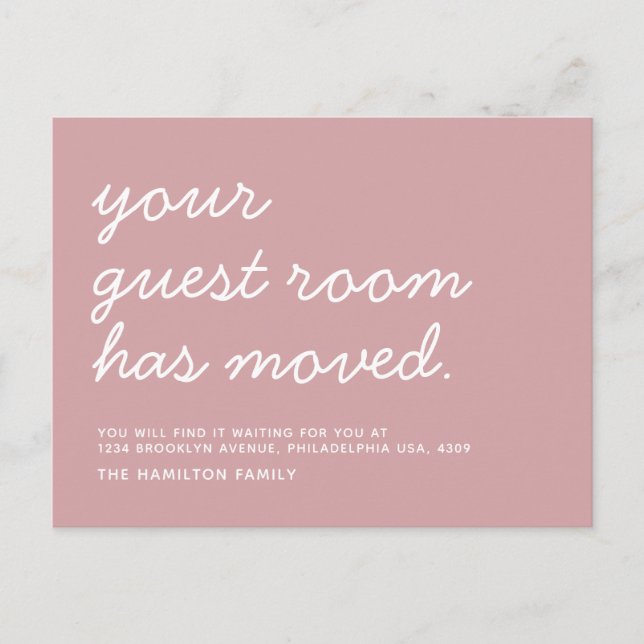 Minimalist Modern Your Guest Room Has Moved Announcement Postcard (Front)